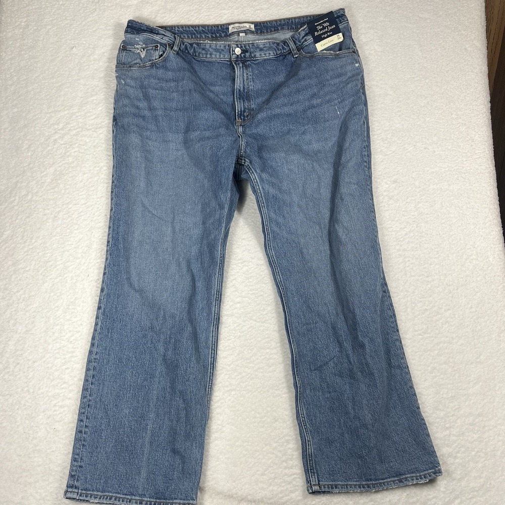 NEW Abercrombie & Fitch The 90s Relaxed Jeans High Rise  Blue Raw Hem 36 22R NWT